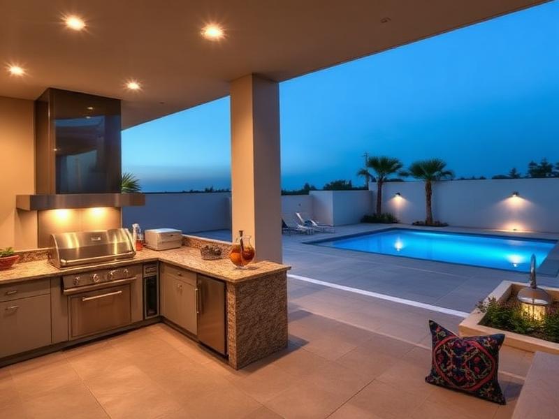 Área gourmet externa integrada com piscina