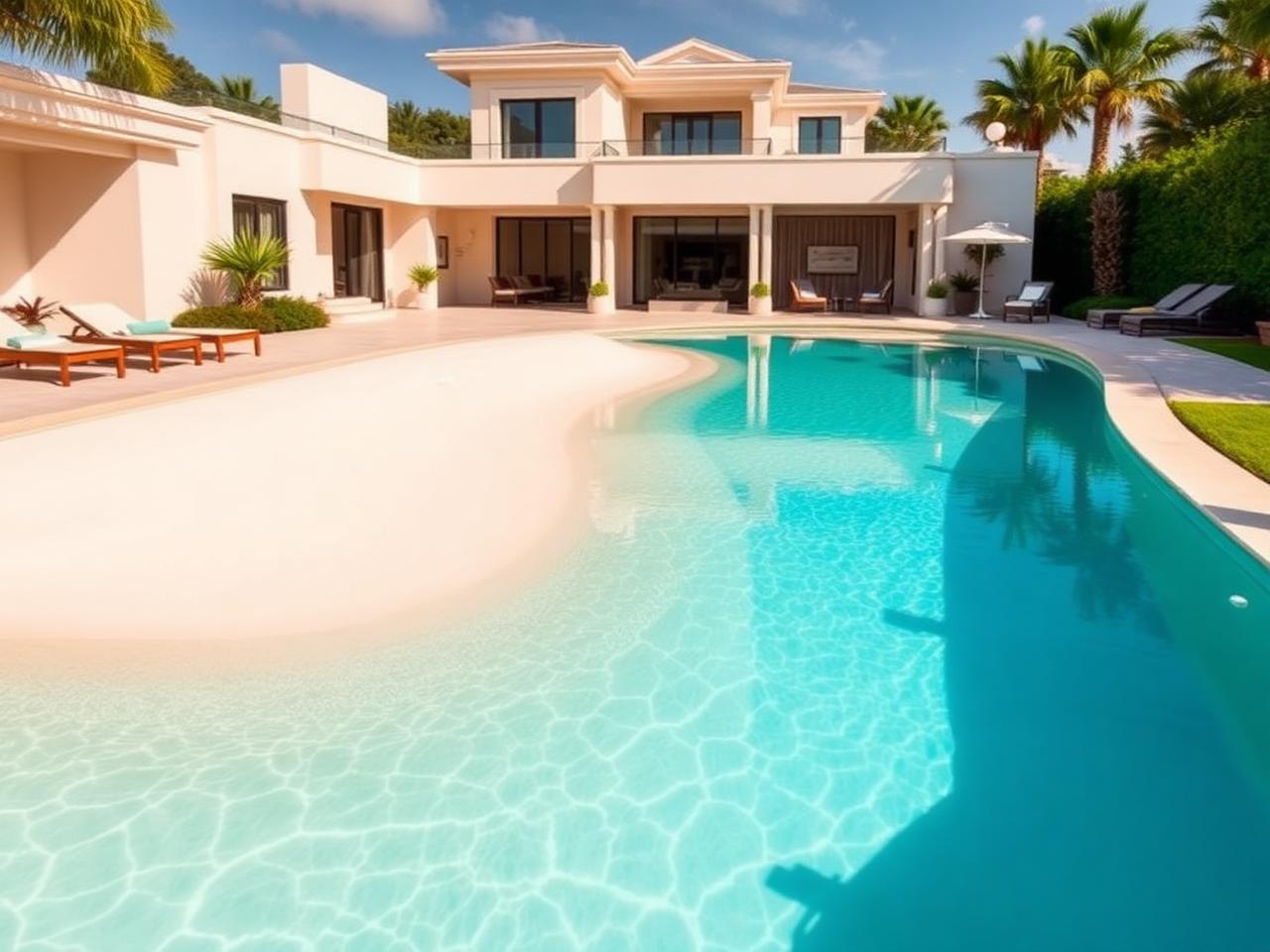 Piscina estilo praia com entrada em areia em residência de alto padrão
